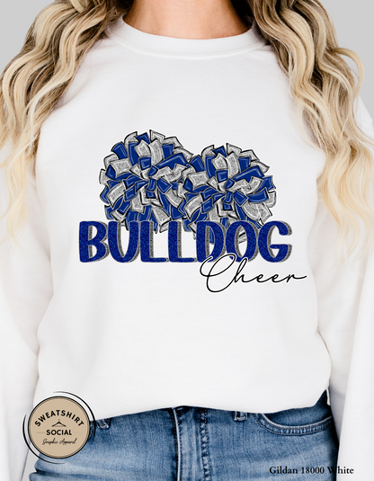 Bulldog Cheer Pom Pom Tee or Sweatshirt – Blue & Gray Spirit Wear (Adult Sizes)