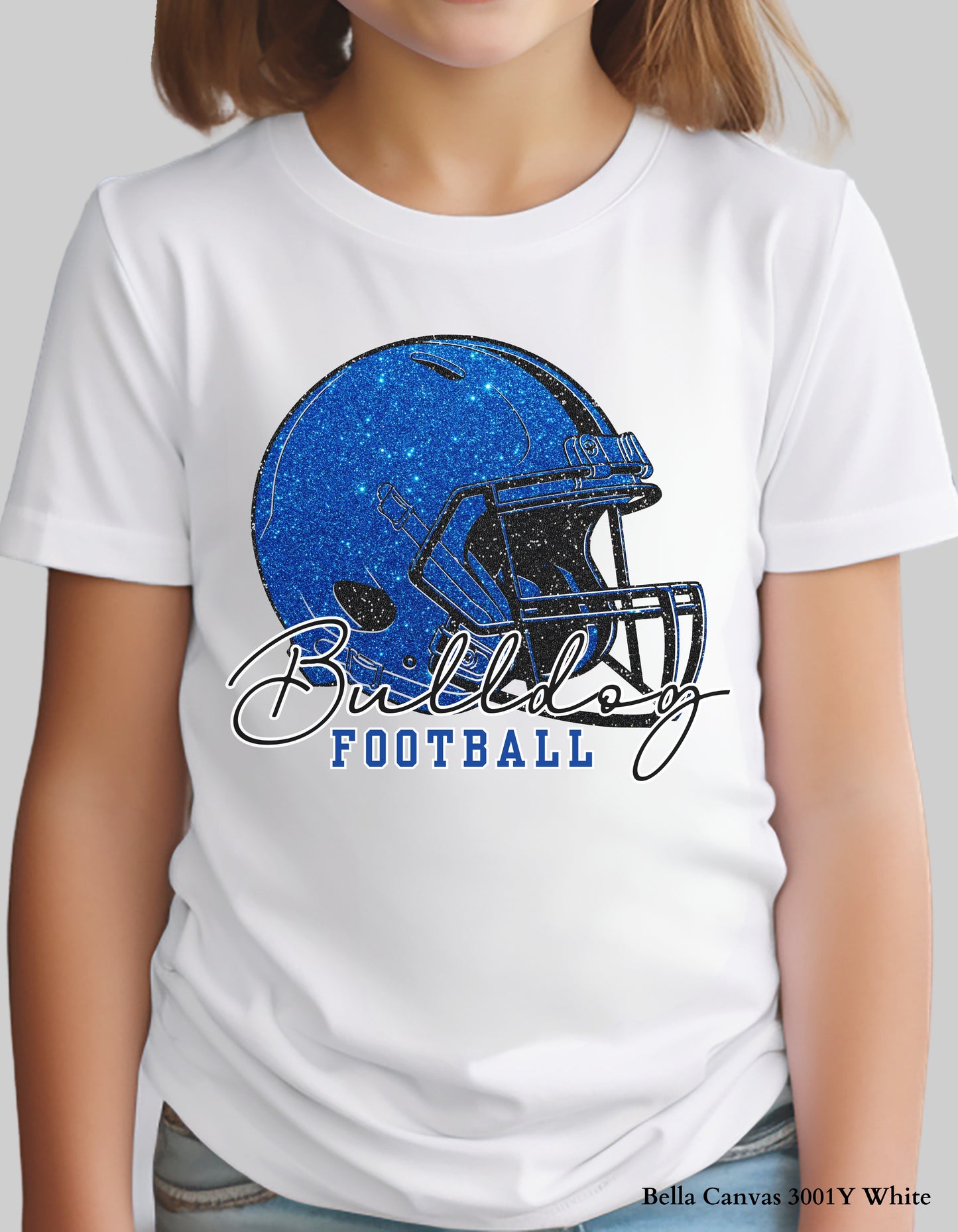 Kids Gold Hill Bulldogs Football Shirt – Faux Glitter Helmet Design (Infant, Toddler, and Youth Game Day Top)