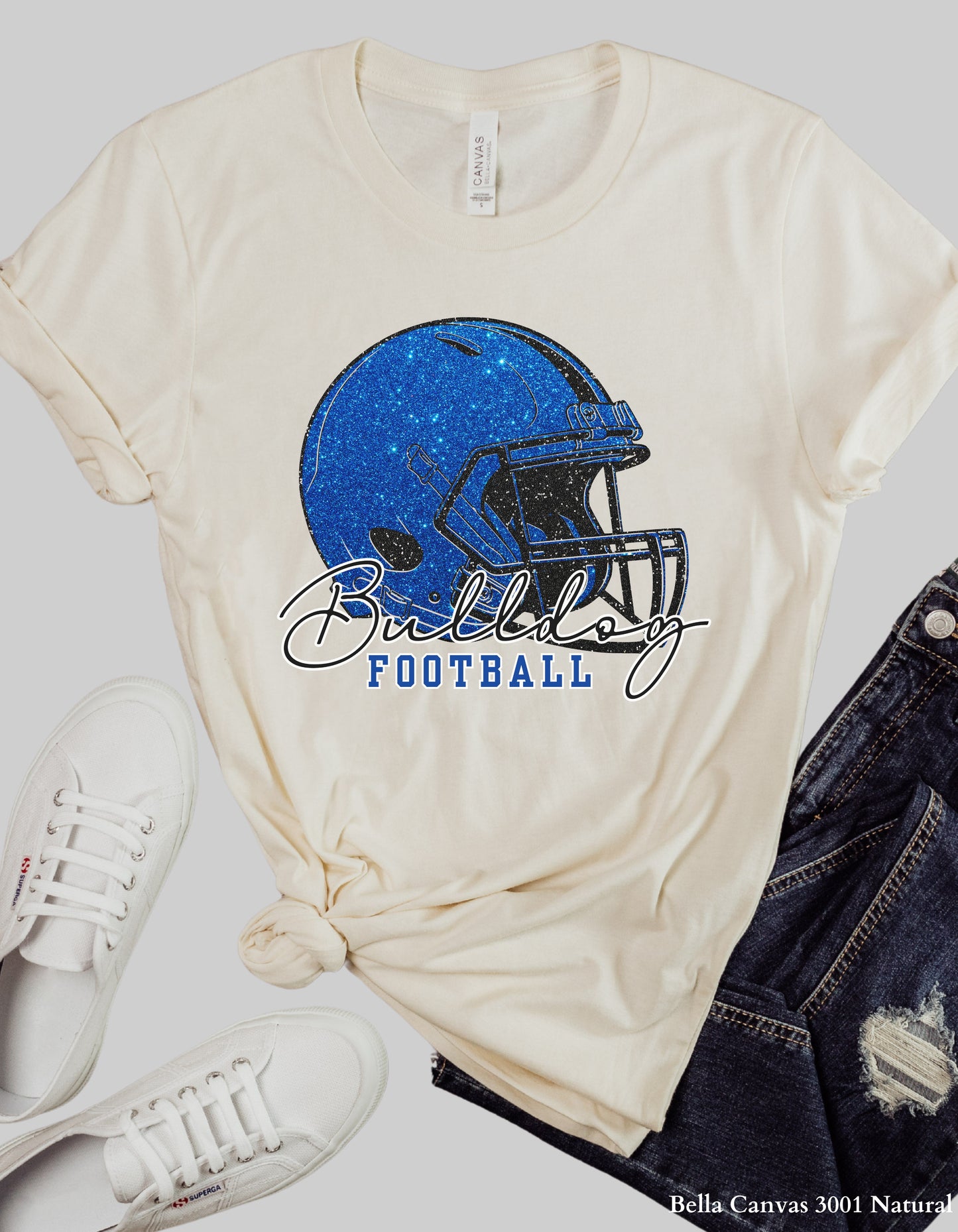 Gold Hill Bulldogs Football Shirt – Faux Glitter Helmet Design (Adult Game Day Tee or Sweatshirt)