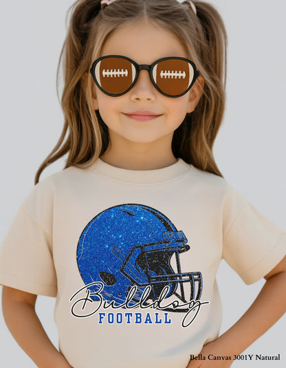 Kids Gold Hill Bulldogs Football Shirt – Faux Glitter Helmet Design (Infant, Toddler, and Youth Game Day Top)