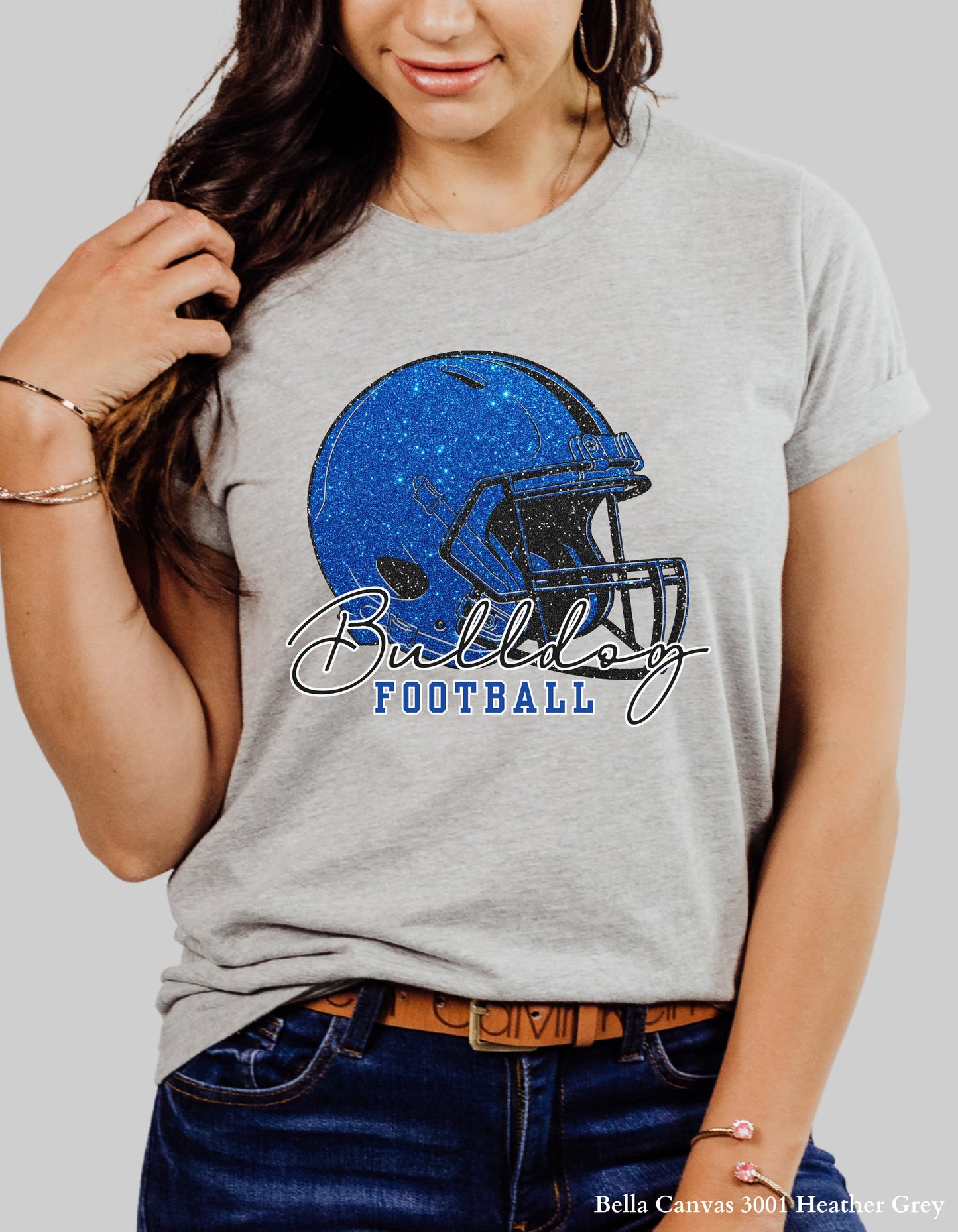 Gold Hill Bulldogs Football Shirt – Faux Glitter Helmet Design (Adult Game Day Tee or Sweatshirt)