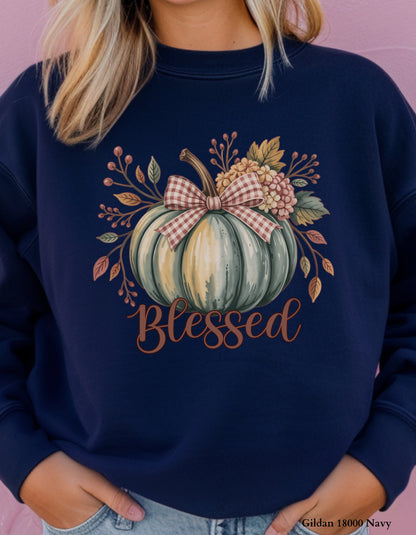 Blessed Pumpkin Shirt – Fall Floral Thanksgiving Tee (Adult Sizes S–2XL)