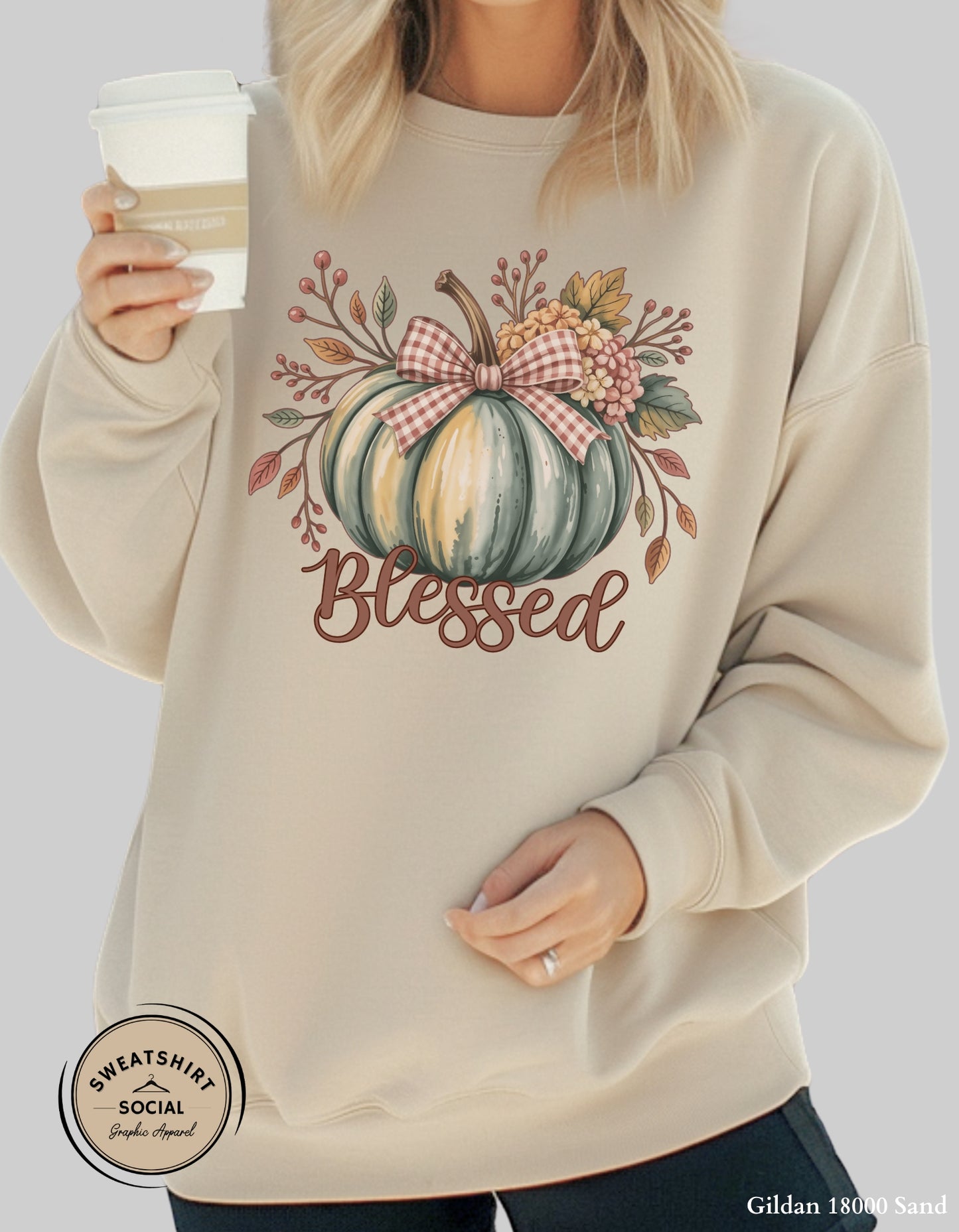 Blessed Pumpkin Shirt – Fall Floral Thanksgiving Tee (Adult Sizes S–2XL)