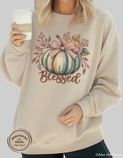 Blessed Pumpkin Shirt – Fall Floral Thanksgiving Tee (Adult Sizes S–2XL)