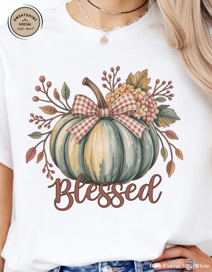 Blessed Pumpkin Shirt – Fall Floral Thanksgiving Tee (Adult Sizes S–2XL)