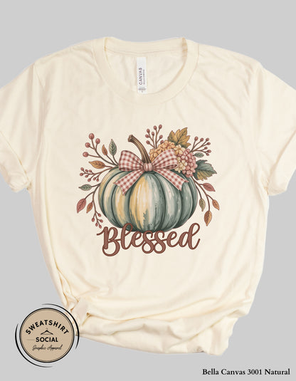 Blessed Pumpkin Shirt – Fall Floral Thanksgiving Tee (Adult Sizes S–2XL)