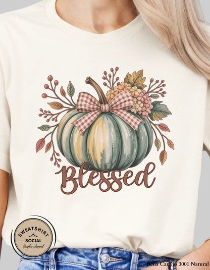 Blessed Pumpkin Shirt – Fall Floral Thanksgiving Tee (Adult Sizes S–2XL)