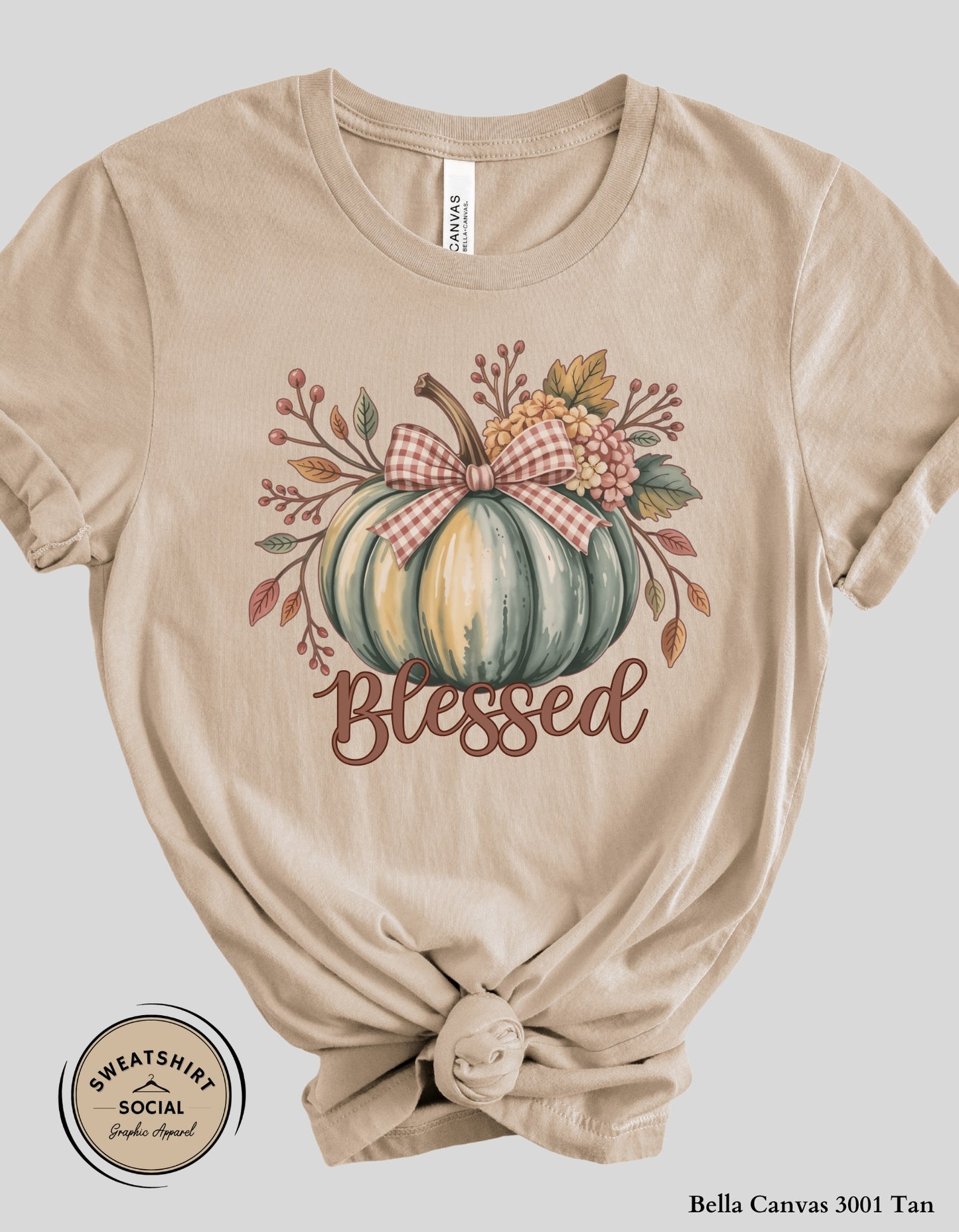 Blessed Pumpkin Shirt – Fall Floral Thanksgiving Tee (Adult Sizes S–2XL)