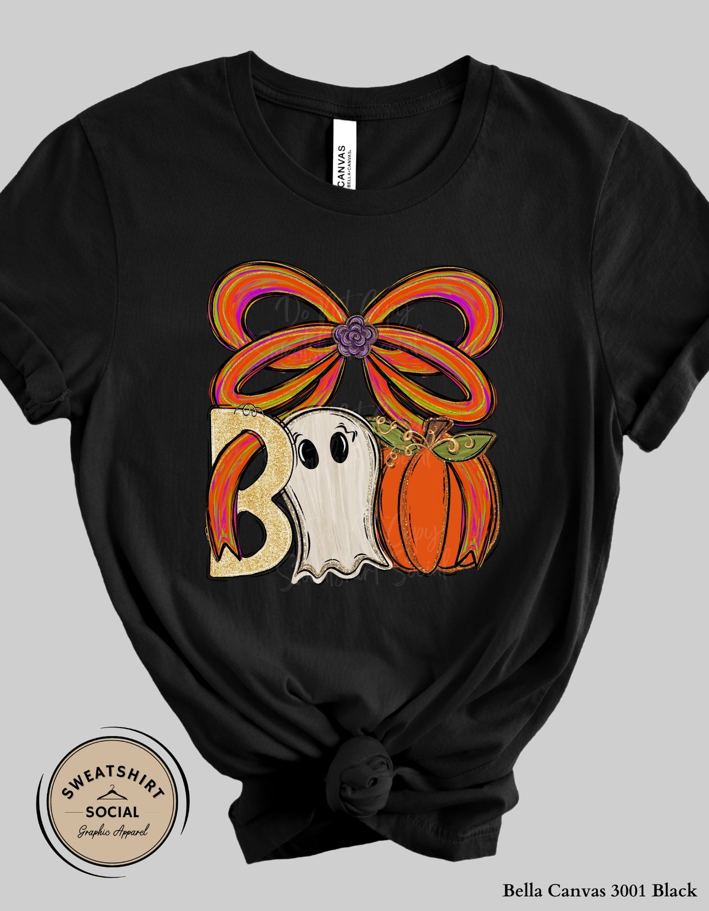 Boo Bow Halloween Shirt – Fun Ghost & Pumpkin T-Shirt and Sweatshirt (Adult Sizes)