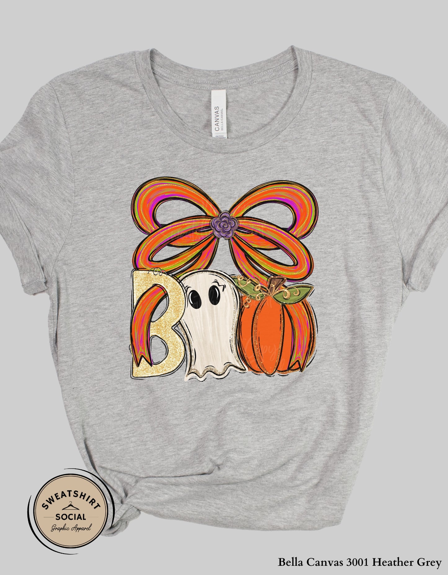 Boo Bow Halloween Shirt – Fun Ghost & Pumpkin T-Shirt and Sweatshirt (Adult Sizes)