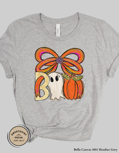 Boo Bow Halloween Shirt – Fun Ghost & Pumpkin T-Shirt and Sweatshirt (Adult Sizes)