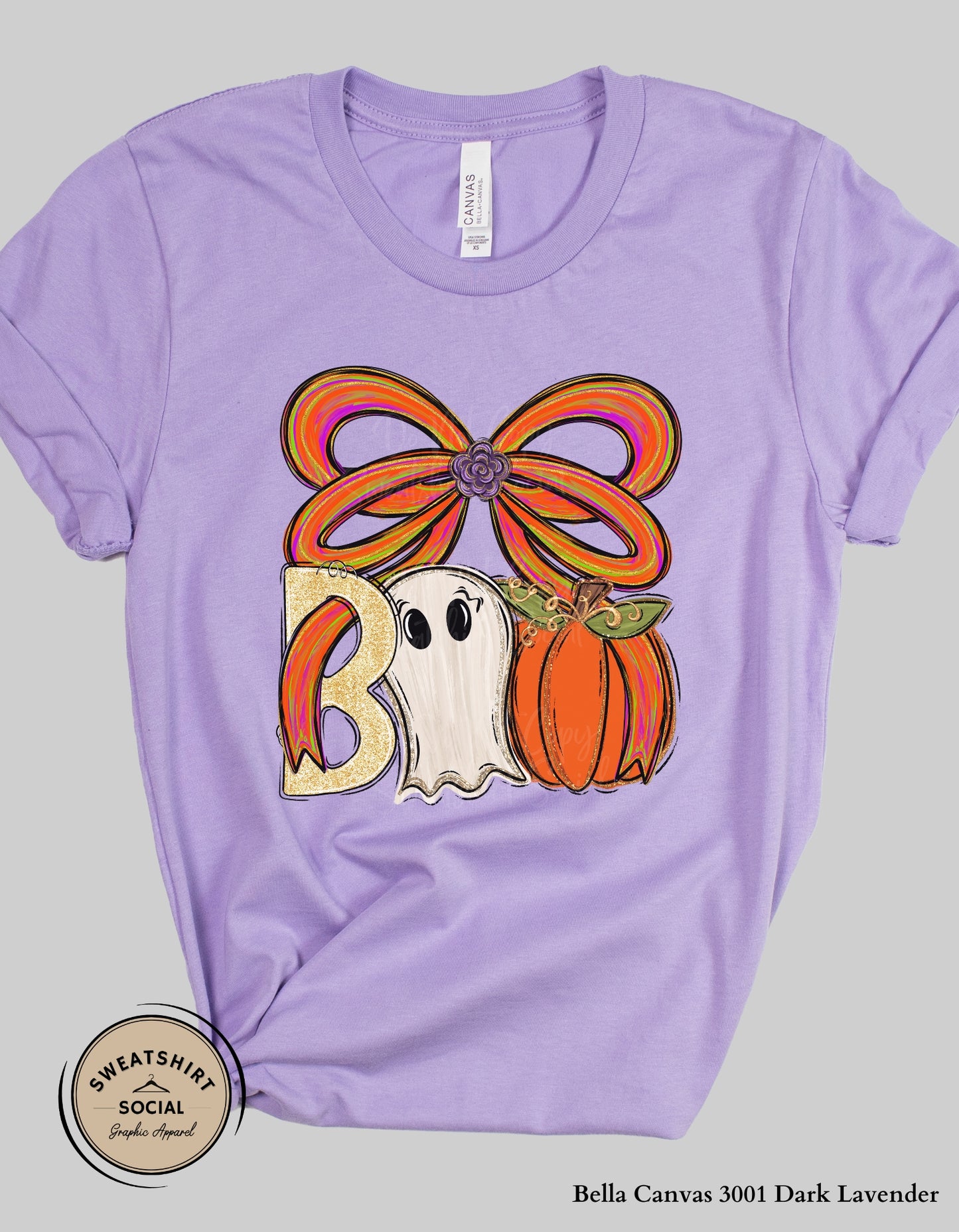 Boo Bow Halloween Shirt – Fun Ghost & Pumpkin T-Shirt and Sweatshirt (Adult Sizes)