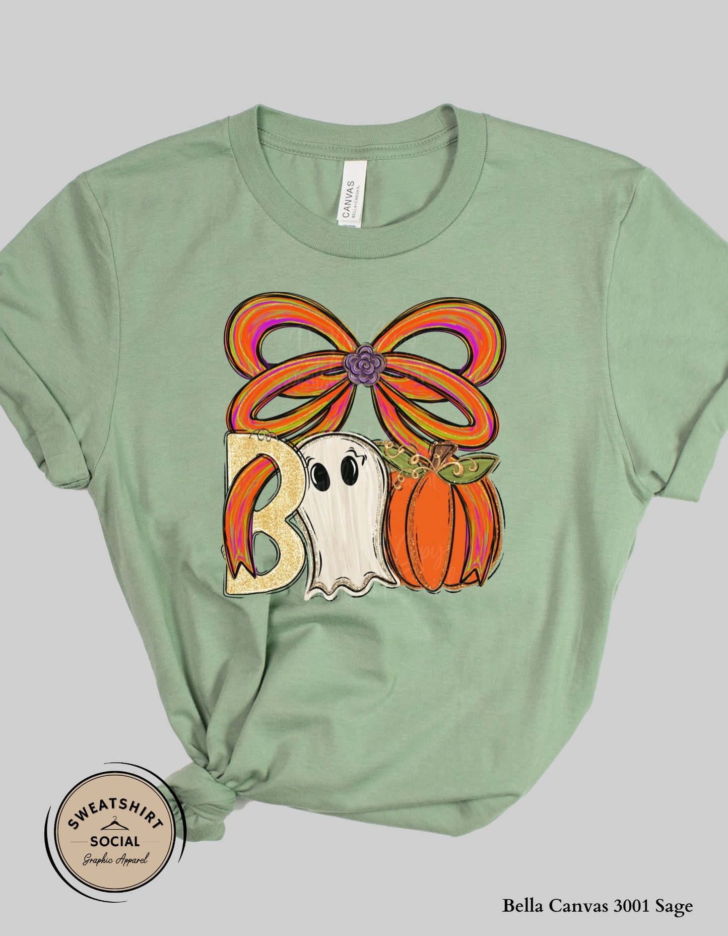 Boo Bow Halloween Shirt – Fun Ghost & Pumpkin T-Shirt and Sweatshirt (Adult Sizes)