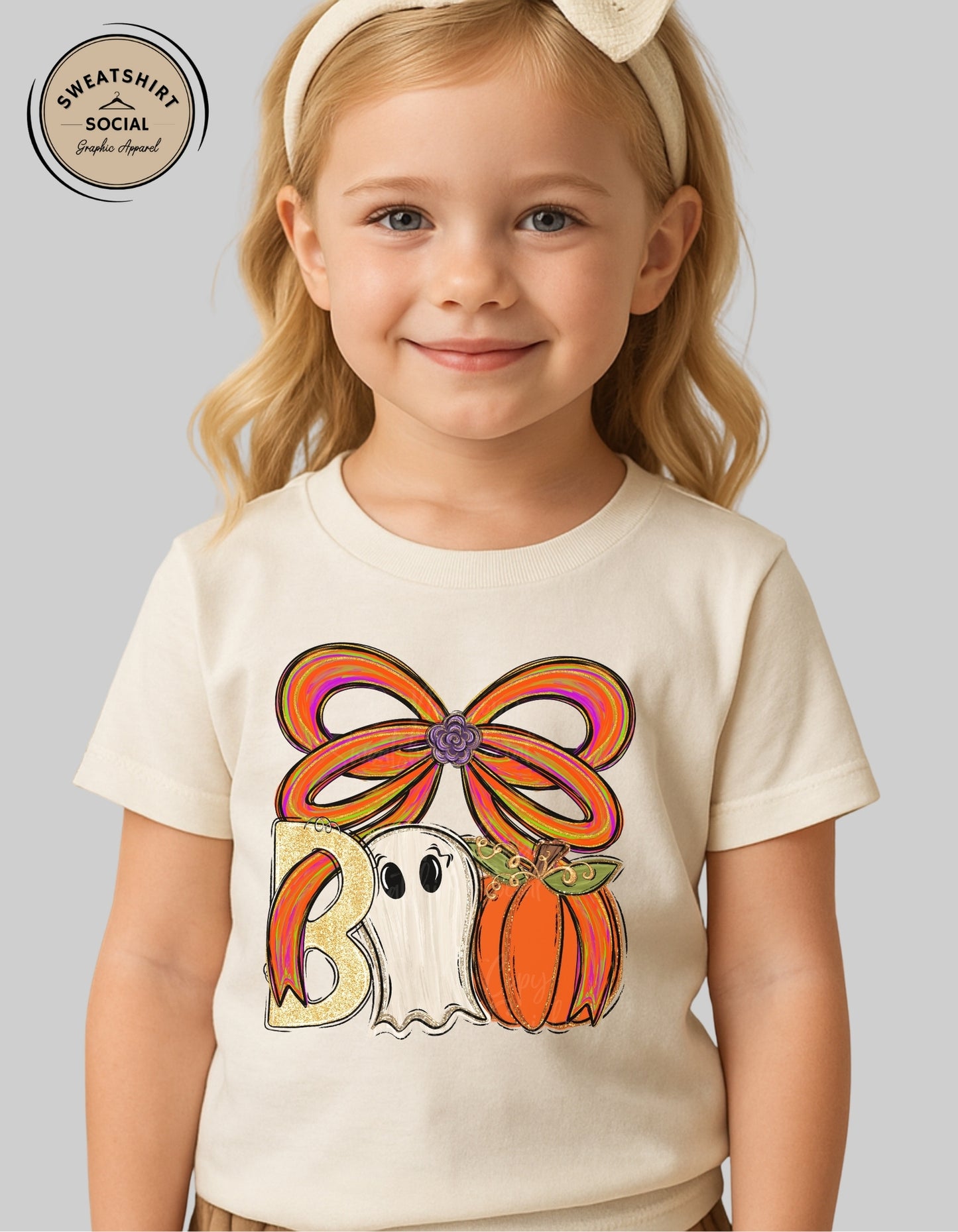 Boo Bow Halloween Shirt – Ghost & Pumpkin Tee (Youth, Toddler & Infant Sizes)