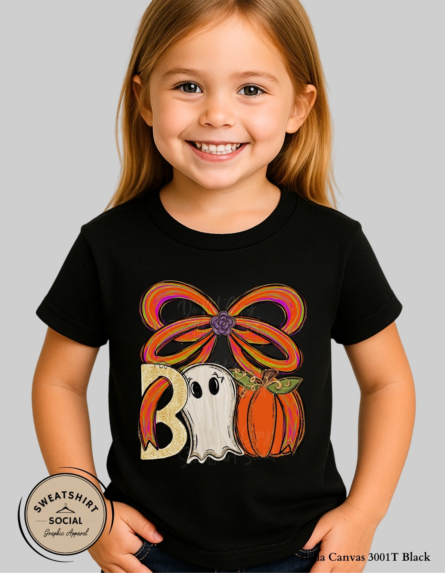 Boo Bow Halloween Shirt – Ghost & Pumpkin Tee (Youth, Toddler & Infant Sizes)