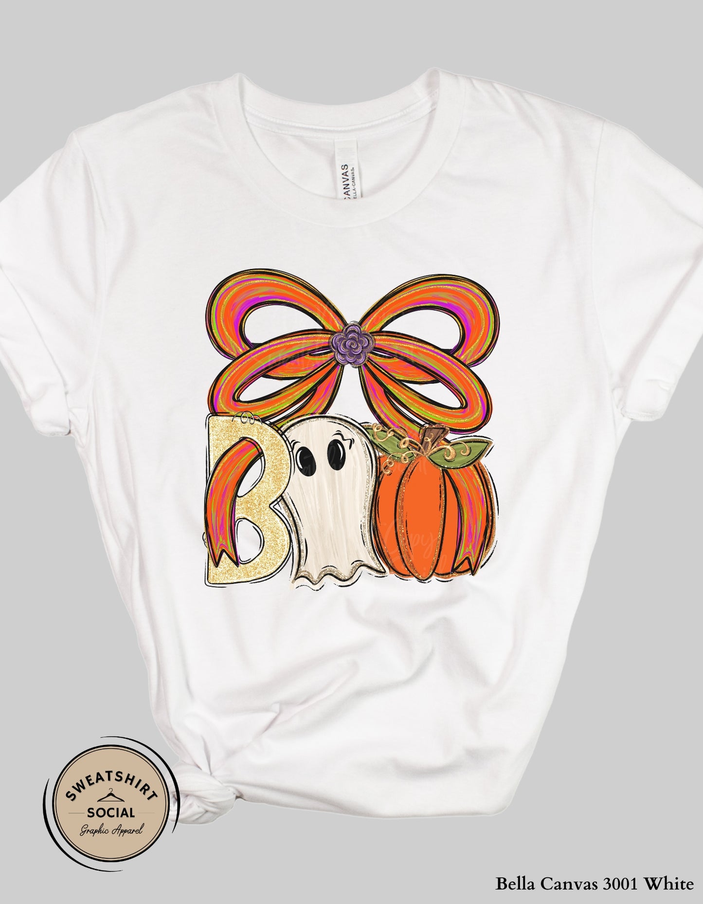 Boo Bow Halloween Shirt – Fun Ghost & Pumpkin T-Shirt and Sweatshirt (Adult Sizes)
