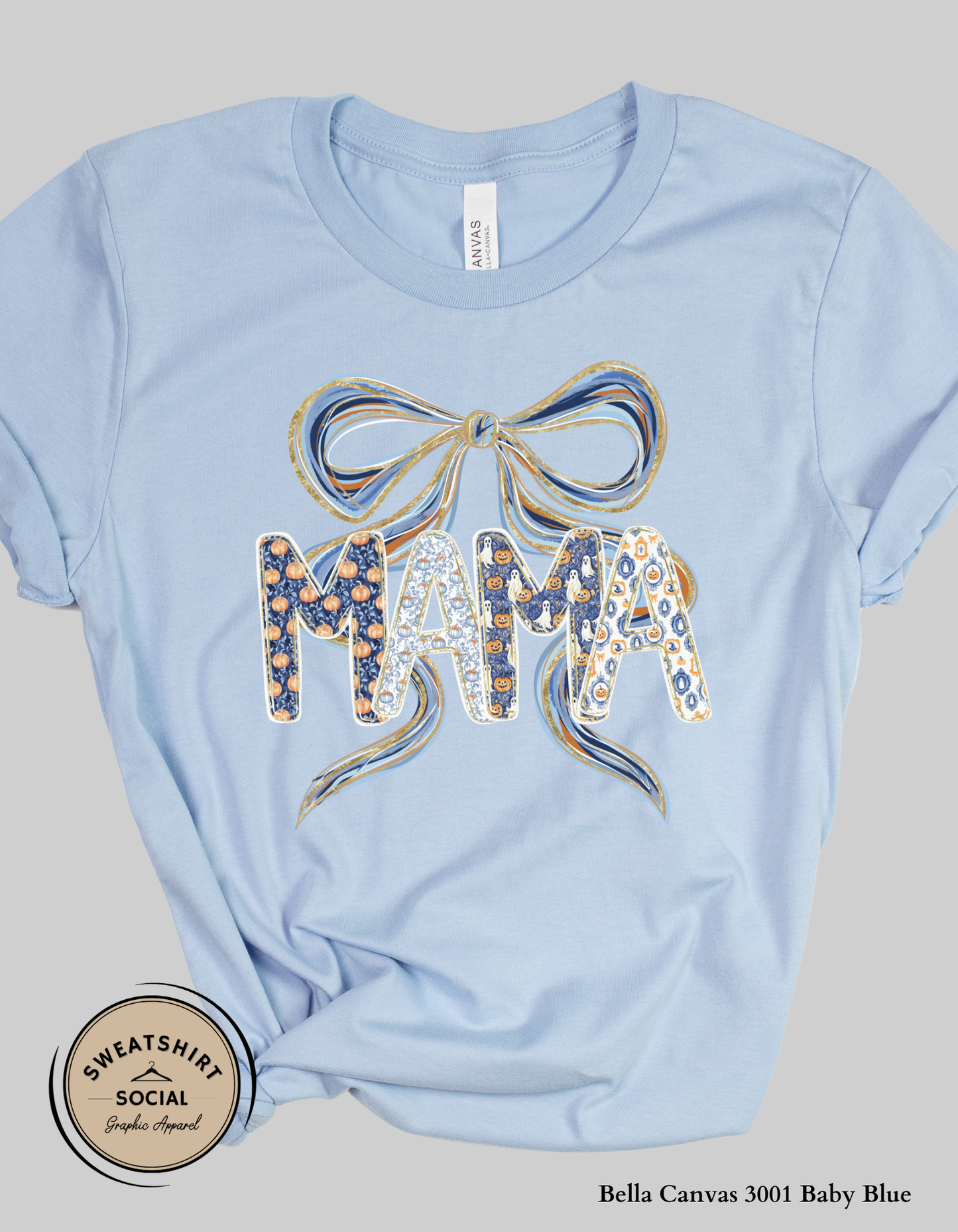 Bow MAMA Halloween Shirt – Festive Fall Graphic Tee for Moms (Adult Sizes S–2XL)