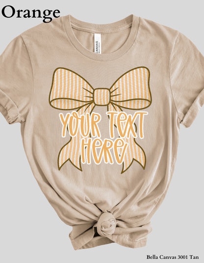 Custom Bow Shirt – Personalized Name or Phrase Tee with Striped Bow Design (Adult Sizes)