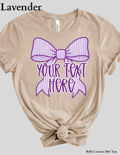Custom Bow Shirt – Personalized Name or Phrase Tee with Striped Bow Design (Adult Sizes)