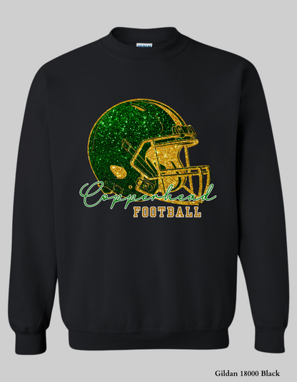 Catawba Ridge Copperheads Football Shirt – Faux Glitter Helmet Design (Game Day Spirit Tee or Sweatshirt)