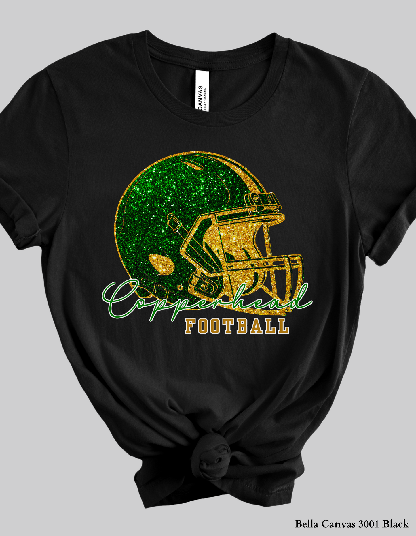 Catawba Ridge Copperheads Football Shirt – Faux Glitter Helmet Design (Game Day Spirit Tee or Sweatshirt)