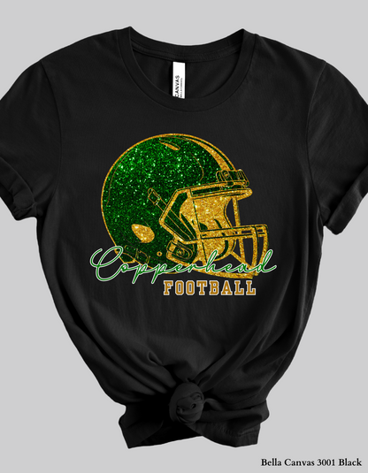 Catawba Ridge Copperheads Football Shirt – Faux Glitter Helmet Design (Game Day Spirit Tee or Sweatshirt)