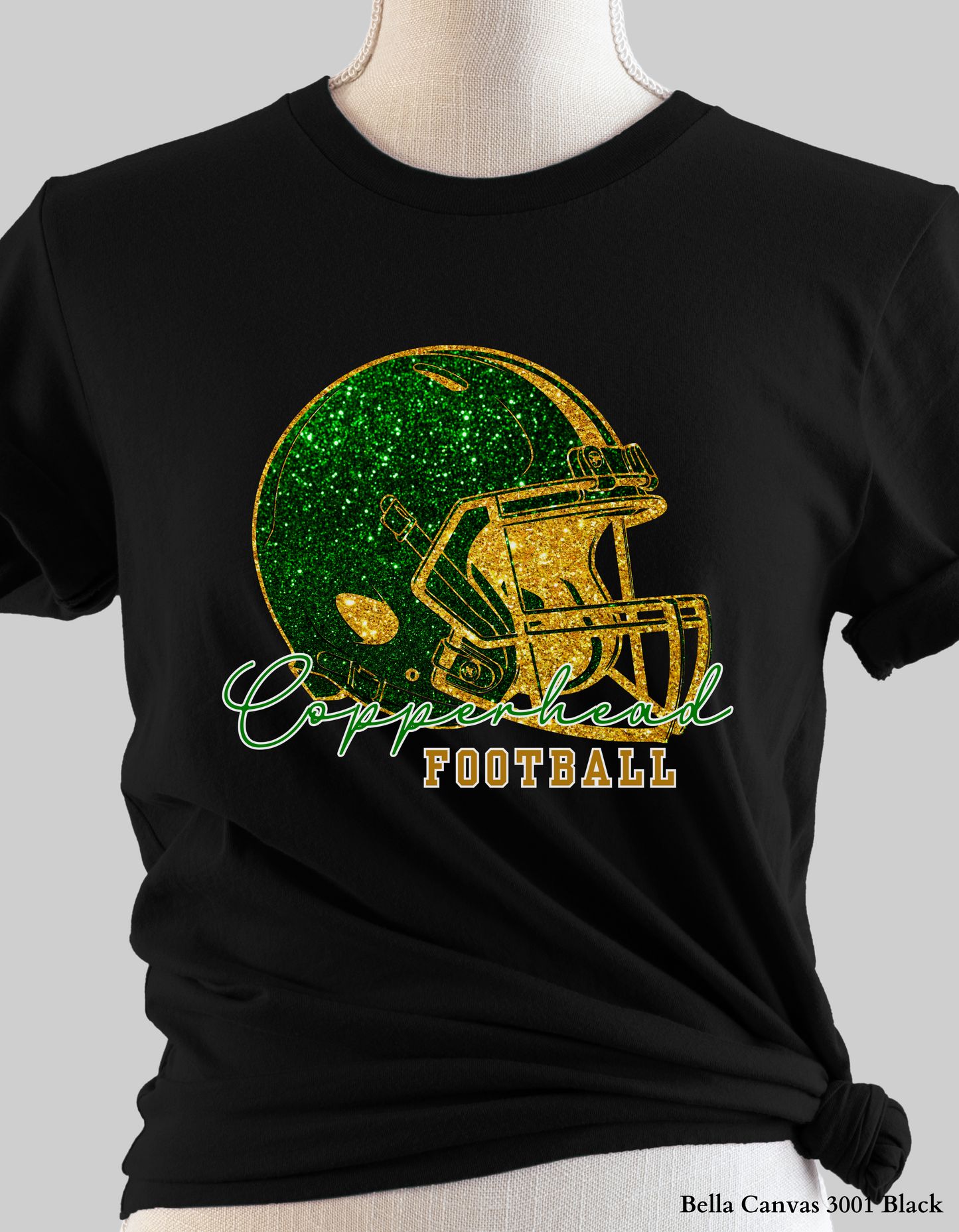 Catawba Ridge Copperheads Football Shirt – Faux Glitter Helmet Design (Game Day Spirit Tee or Sweatshirt)
