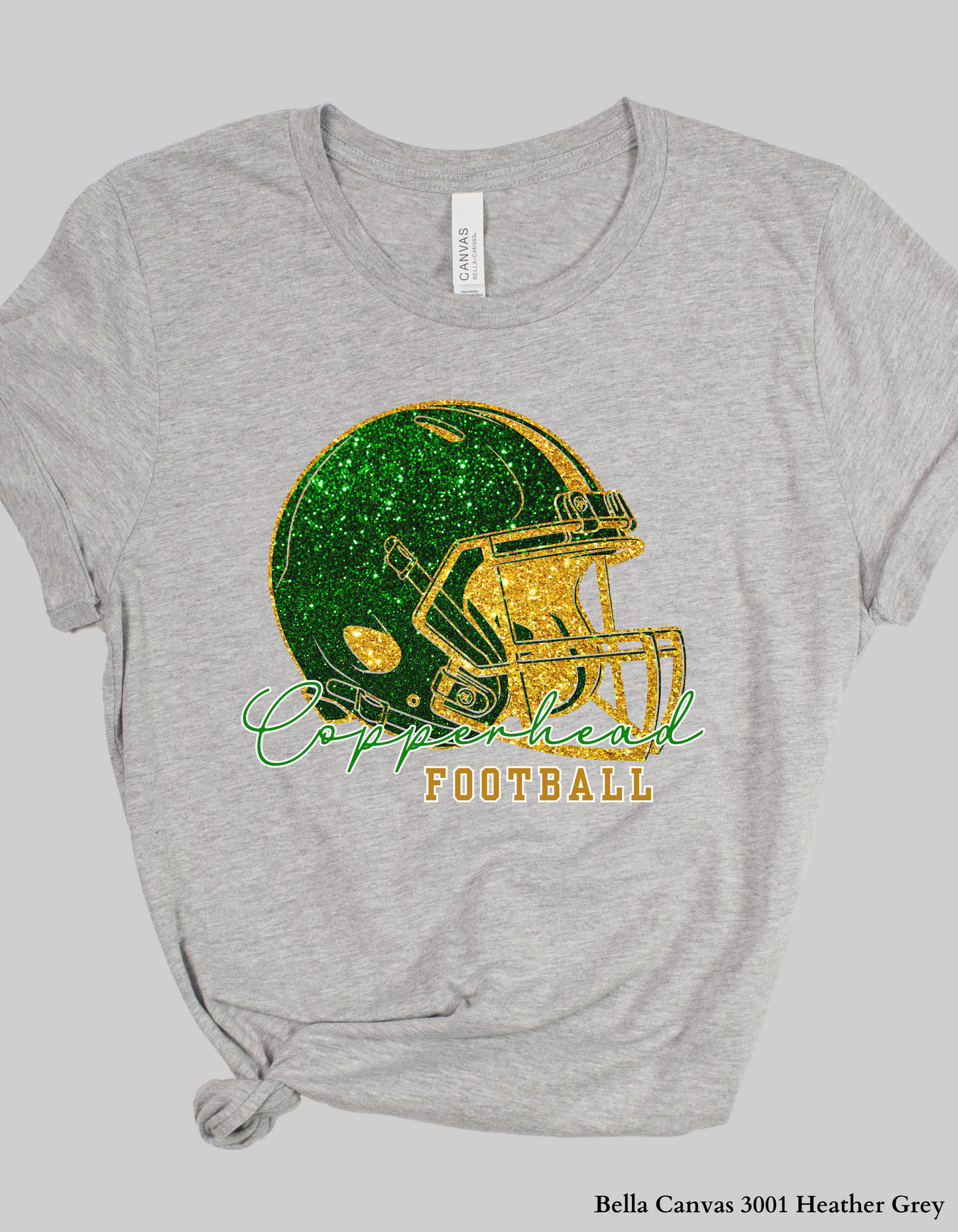 Catawba Ridge Copperheads Football Shirt – Faux Glitter Helmet Design (Game Day Spirit Tee or Sweatshirt)
