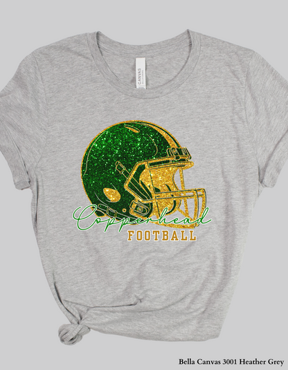 Catawba Ridge Copperheads Football Shirt – Faux Glitter Helmet Design (Game Day Spirit Tee or Sweatshirt)