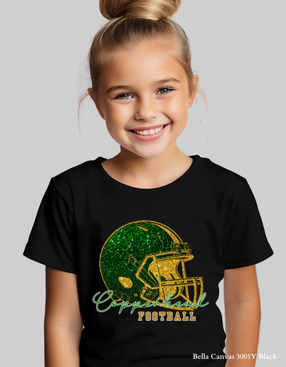 Kids Catawba Ridge Copperheads Football Shirt – Faux Glitter Helmet Design (Infant, Toddler, and Youth Game Day Top)