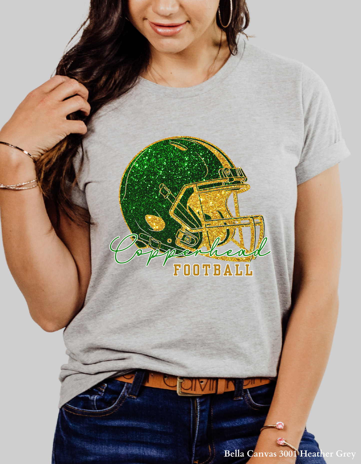 Catawba Ridge Copperheads Football Shirt – Faux Glitter Helmet Design (Game Day Spirit Tee or Sweatshirt)