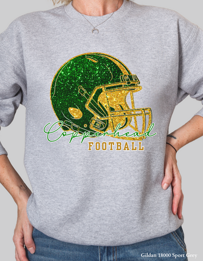 Catawba Ridge Copperheads Football Shirt – Faux Glitter Helmet Design (Game Day Spirit Tee or Sweatshirt)