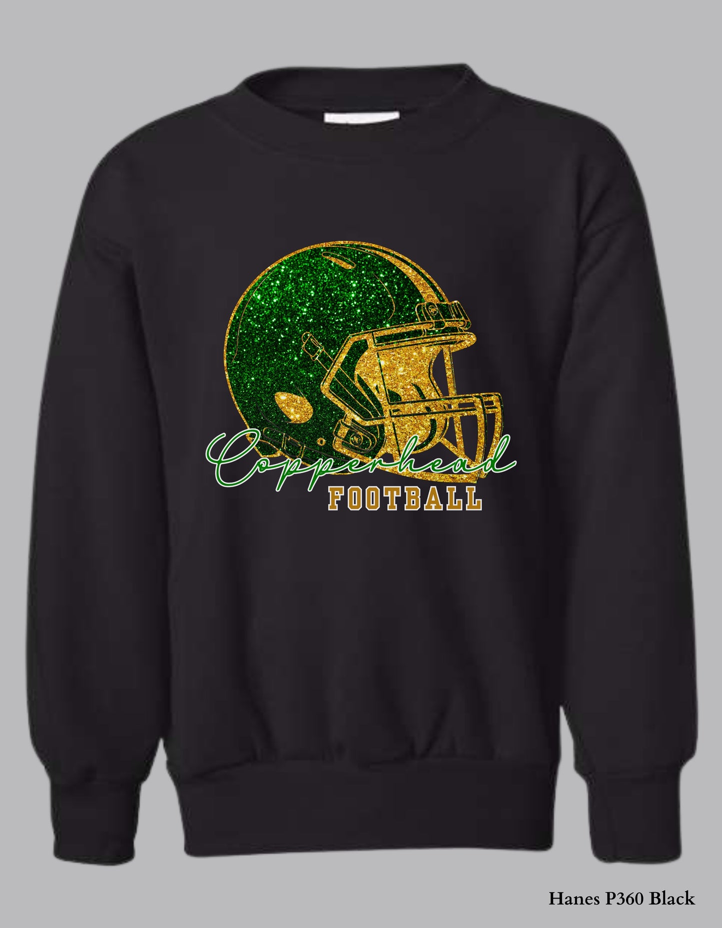 Kids Catawba Ridge Copperheads Football Shirt – Faux Glitter Helmet Design (Infant, Toddler, and Youth Game Day Top)