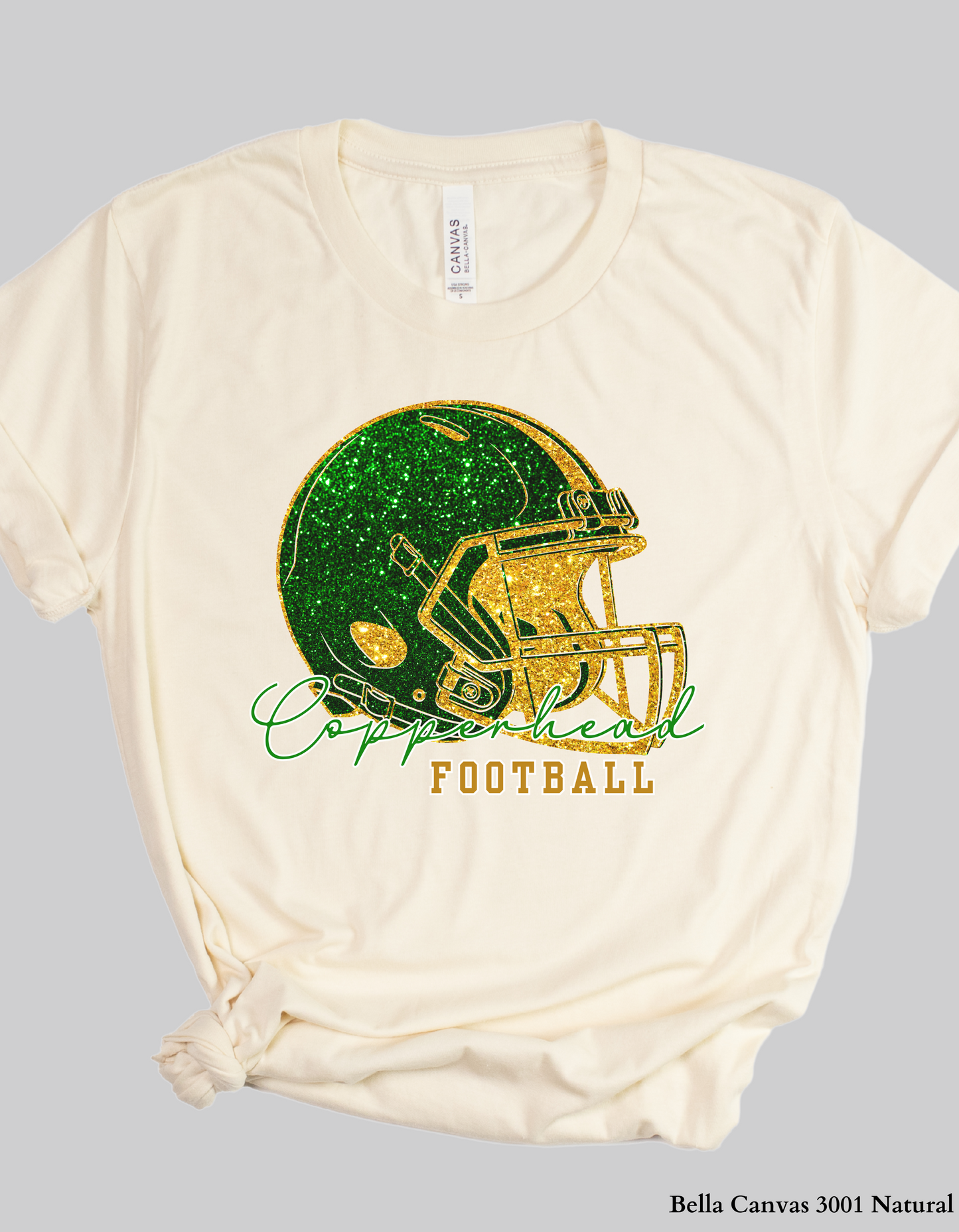 Catawba Ridge Copperheads Football Shirt – Faux Glitter Helmet Design (Game Day Spirit Tee or Sweatshirt)