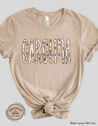 Carolina Gamecocks Leopard Lettered Look Print Shirt – Game Day Tee (Adult Sizes)