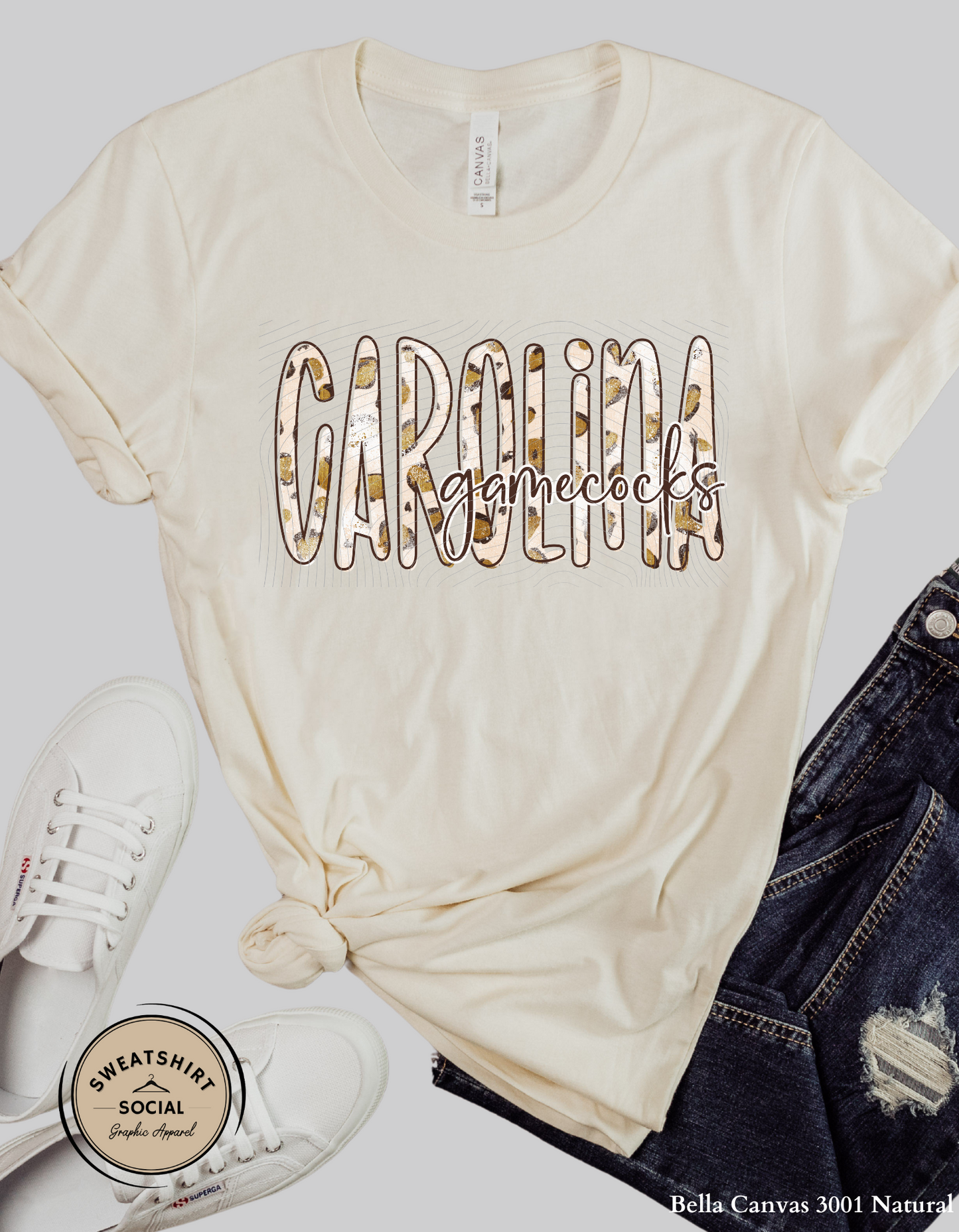 Carolina Gamecocks Leopard Lettered Look Print Shirt – Game Day Tee (Adult Sizes)