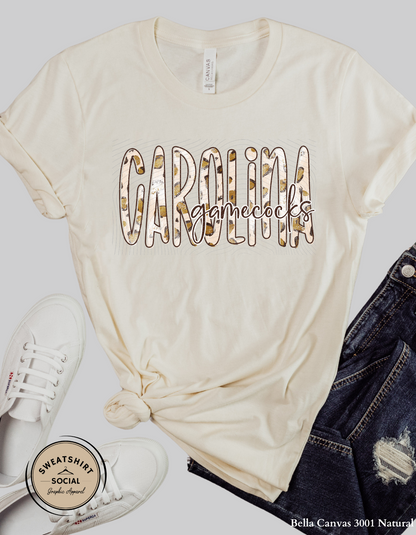 Carolina Gamecocks Leopard Lettered Look Print Shirt – Game Day Tee (Adult Sizes)