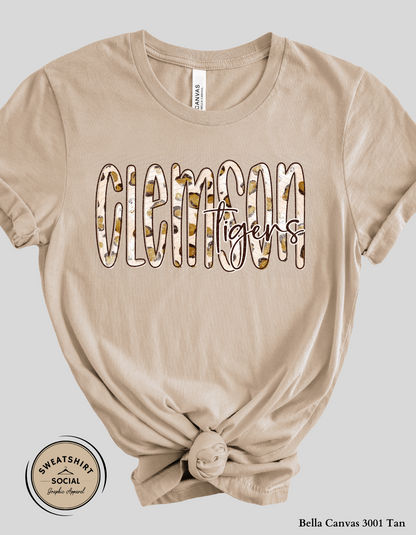 Clemson Tigers Lettered Look Spotted Print Shirt – Game Day Tee or Sweatshirt (Adult Sizes)