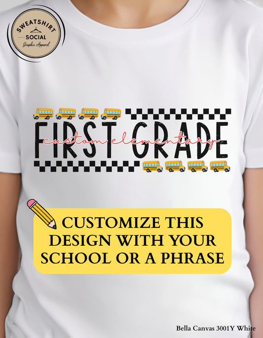 Custom Kids Grade Shirt – School Bus Back to School Tee (Bella+Canvas Toddler & Youth)