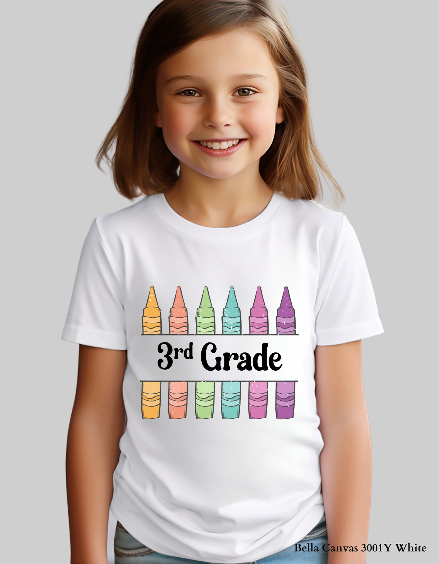Custom Crayon Grade Shirt – Personalized Back to School Tee for Kids (Bella+Canvas Toddler & Youth Sizes)