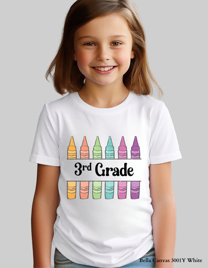 Custom Crayon Grade Shirt – Personalized Back to School Tee for Kids (Bella+Canvas Toddler & Youth Sizes)