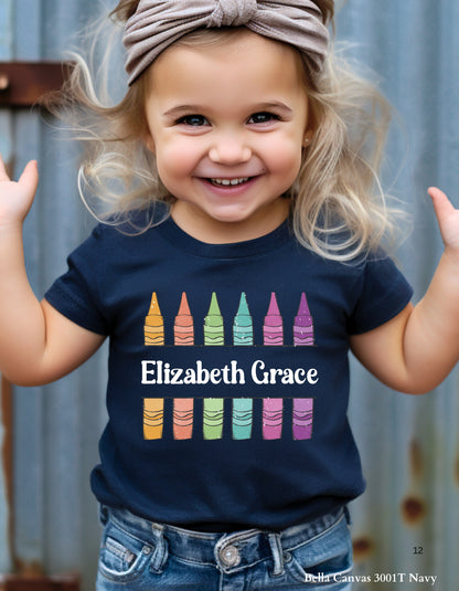 Custom Crayon Grade Shirt – Personalized Back to School Tee for Kids (Bella+Canvas Toddler & Youth Sizes)