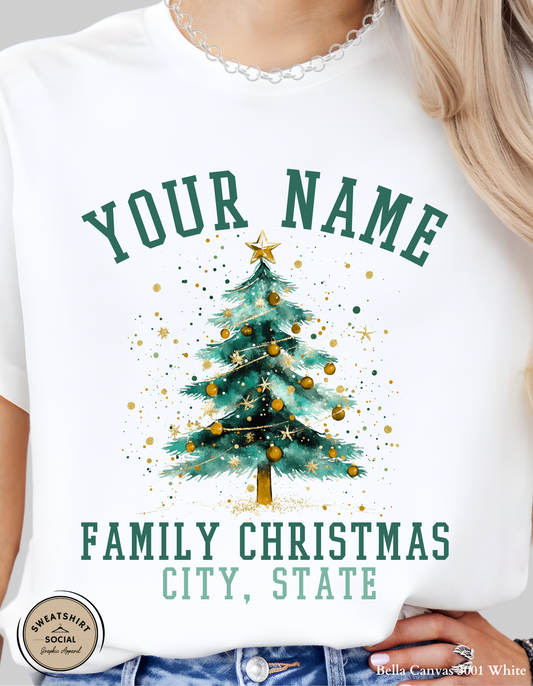 Personalized Family Christmas T-Shirt or Sweatshirt – Custom Name & City Design (Adult Sizes S–2XL)