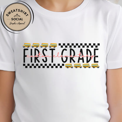 Custom Kids Grade Shirt – School Bus Back to School Tee (Bella+Canvas Toddler & Youth)