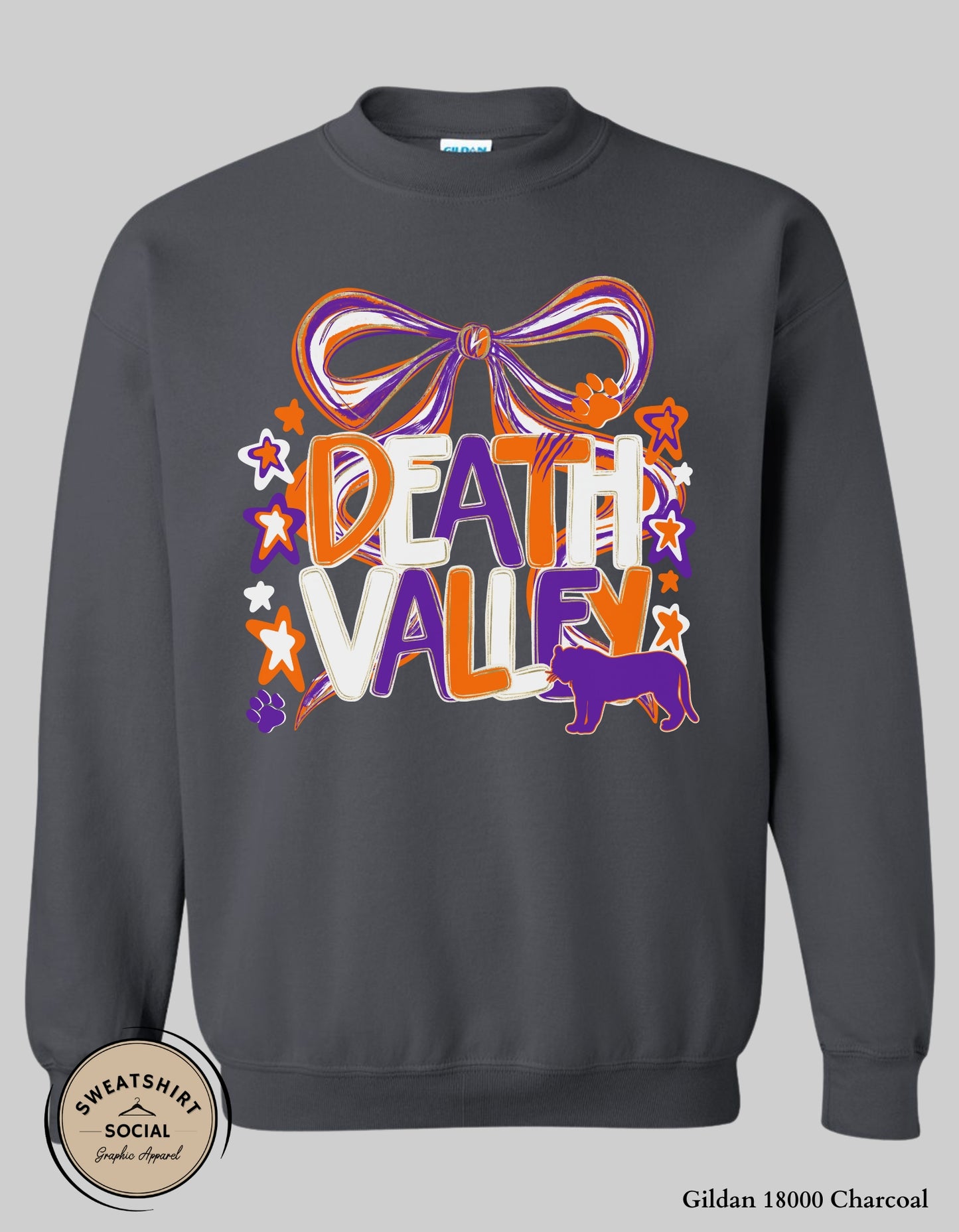 Adult Death Valley Tigers Shirt – Orange & Purple Bow Game Day Tee (Clemson Spirit Top)