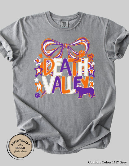 Adult Death Valley Tigers Shirt – Orange & Purple Bow Game Day Tee (Clemson Spirit Top)