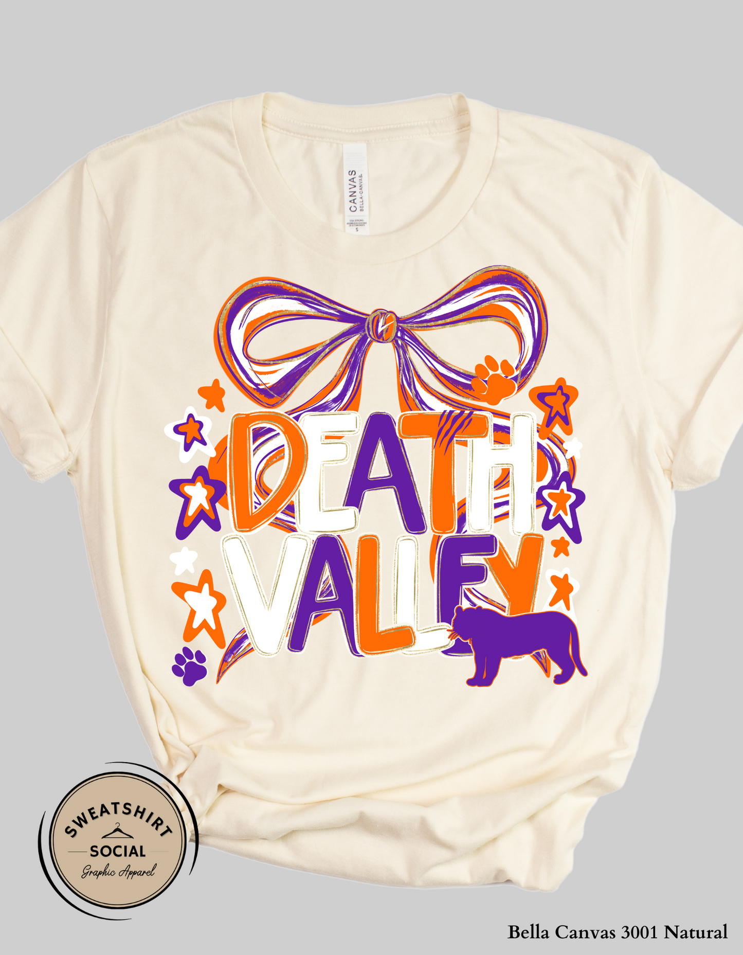 Adult Death Valley Tigers Shirt – Orange & Purple Bow Game Day Tee (Clemson Spirit Top)