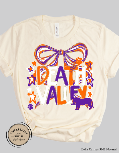 Adult Death Valley Tigers Shirt – Orange & Purple Bow Game Day Tee (Clemson Spirit Top)