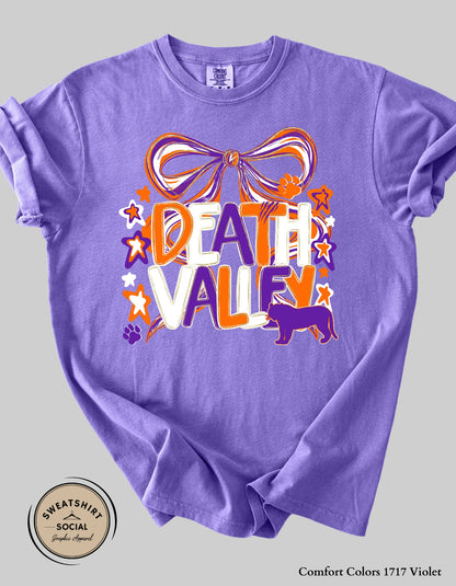 Adult Death Valley Tigers Shirt – Orange & Purple Bow Game Day Tee (Clemson Spirit Top)