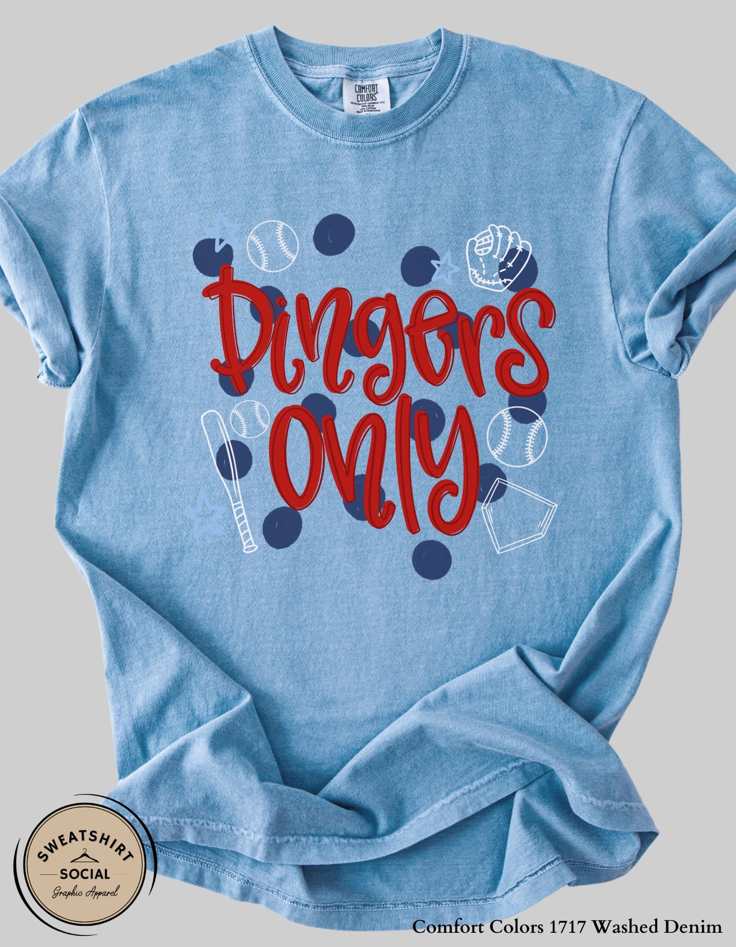 Dingers Only Baseball Shirt or Sweatshirt – Bold Game Day Graphic Tee for Baseball Moms & Fans (Adult Sizes S–2XL)